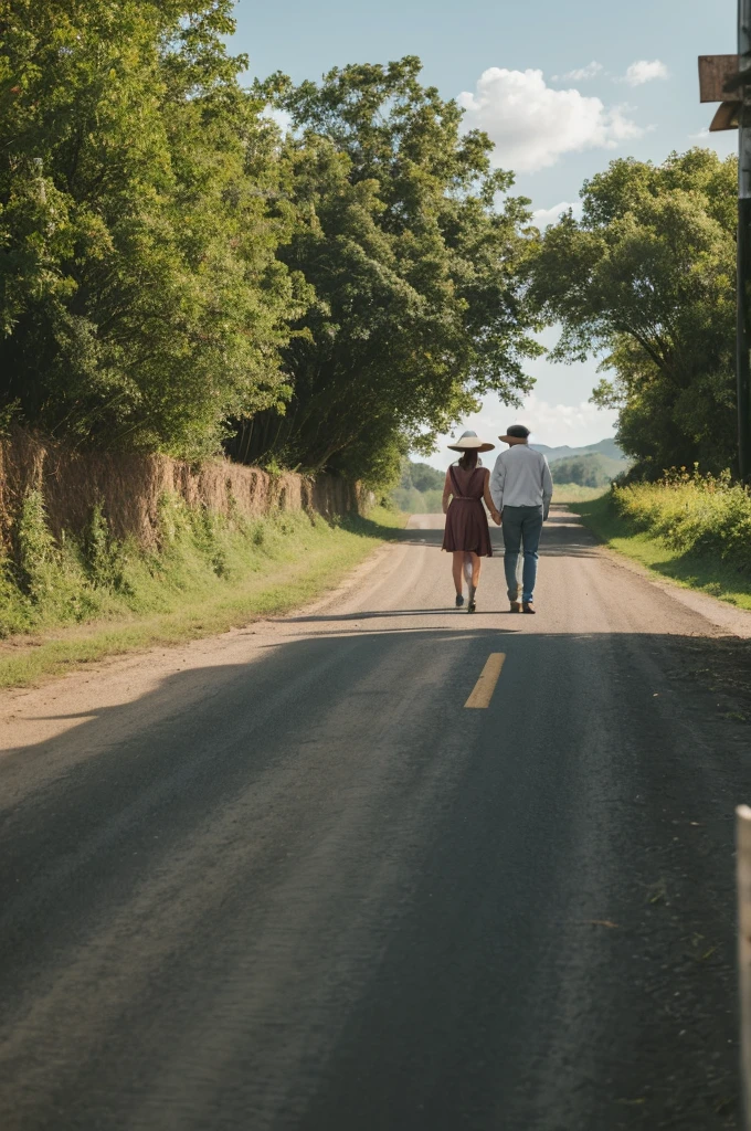 Farmer couple on the road