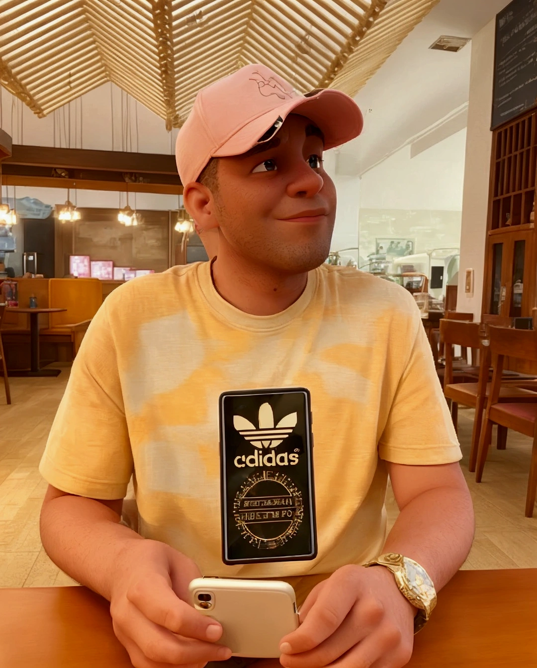 Image of a man holding the cell phone in full hd disney