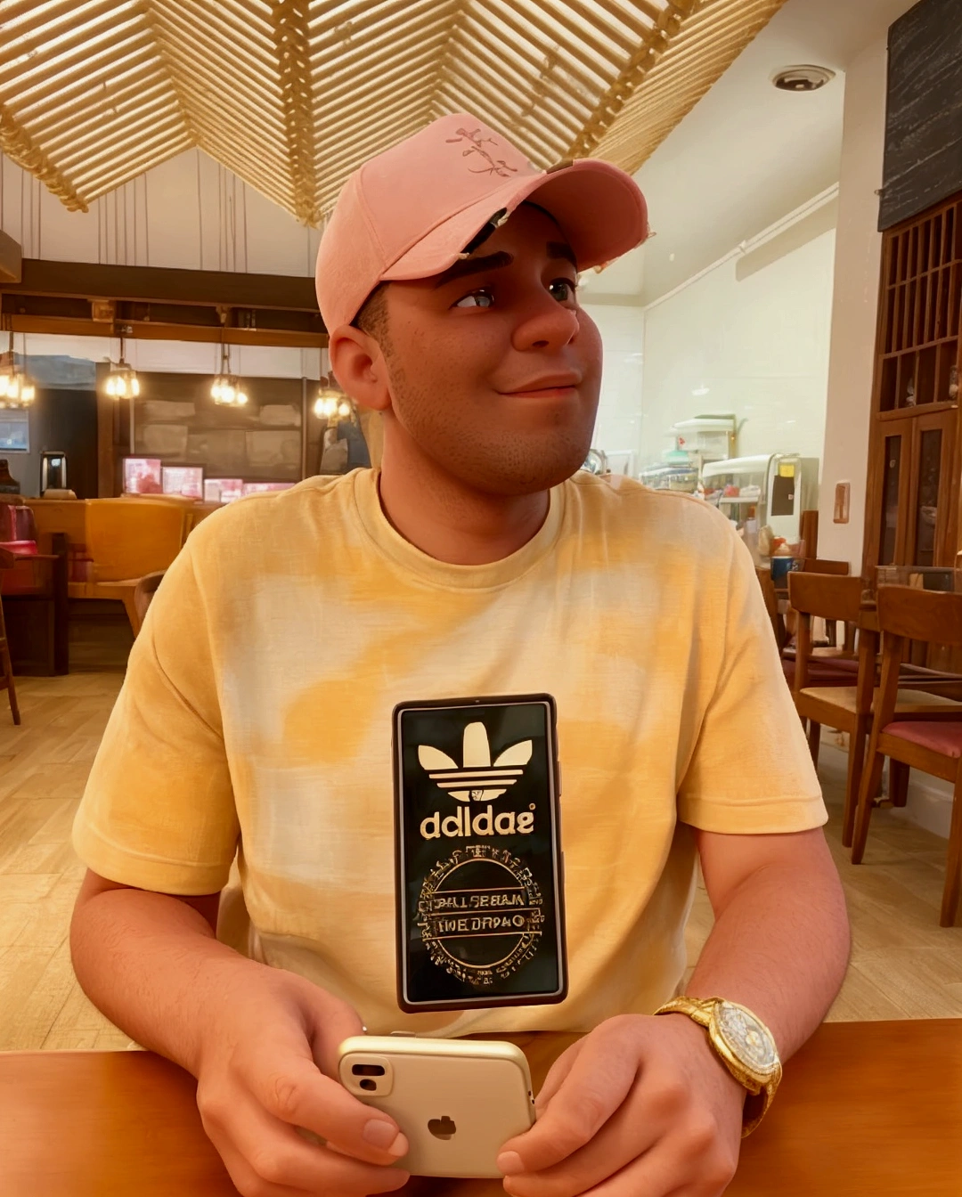 Image of a man holding the cell phone in full hd disney