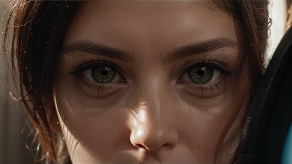 create an image for Infinite Zoom Music Video Script: "Keep Your Eyes Open" Opening Scene [0:00-0:10] Visuals: Start with a close-up of an eye, slowly zooming into the pupil. Action: As the zoom begins, the eye subtly blinks once, inviting the viewer in. Effect: The pupil morphs into a tunnel of light, beginning the infinite zoom effect.