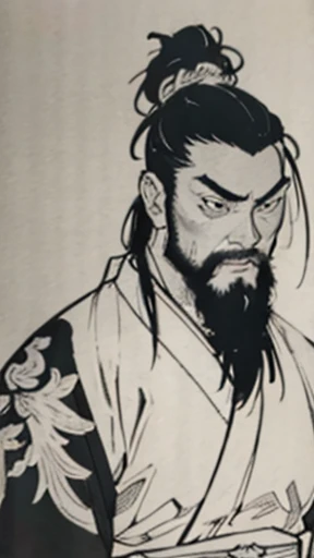 (((whole body))),((Monochrome)),(((Ink Painting))),Oriental、Young man、Ancient Chinese man in armor、(ancient chinese hairstyle male)、As seen in the Romance of the Three Kingdoms々military commander、Highest quality、masterpiece、Ultra-high resolution、(Realistic:1.4)、Game Poster、Crisp and beautiful image quality、Beard、Black cloth wrapped around a bun、whole body ,(Skin of color, ),(あごBeard):1.2), (Very detailed, bloom:1.5), (Highest quality, Concept Art, 4K), (analog:1.2), (high sharpness), (Detailed pupil:1.1), Detailed face and eyes, masterpiece, Highest quality, (Very detailed photos:1.1), 8k, (Dynamic Short Hair), (PurerosFace_v1:0.2), [:(Detailed face:1.2):0.2], sharp, Shadow, 