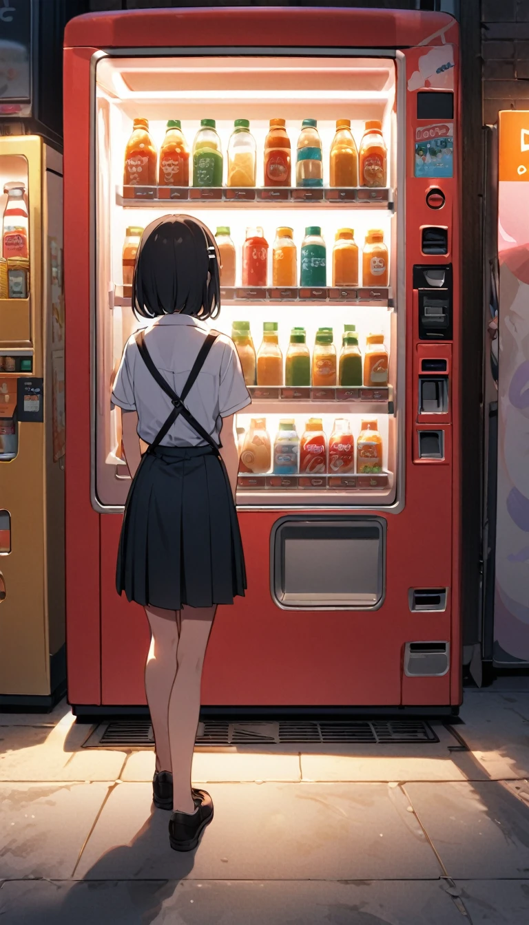 In front of the vending machine、high school girl、Black bob hair、hairpin、There&#39;s a guy standing next to me with his penis out.、Penis in front of face、Open-mouthed expression of joy、Drooling((She stares at my penis with pleasure))、Hearts in the eyes、Large Breasts、Deep valley、nsfw