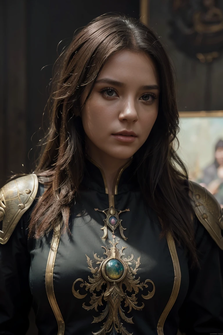 IU1, serious look, Modelshooting-Stil, (Extreme detail CG Unity 8K wallpaper), Full body photo of the most beautiful work of art in the world, medieval armor, professional majestic oil painting by Ed Blinkey, atey ghailan, Studio Ghibli, von Jeremy Mann, Greg Manchess, Antonio Moro, Trends on ArtStation, Trends bei cgsociety, complicated, High level of detail, keen focus, dramatic, photorealistic painting art by Midjourney and Greg Rutkowski, Beautify your face,