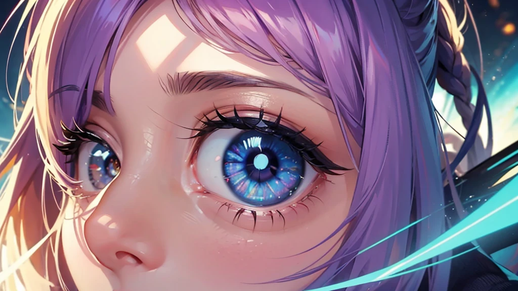 create an image for Infinite Zoom Music Video Script: "Keep Your Eyes Open" Opening Scene [0:00-0:10] Visuals: Start with a close-up of an eye, slowly zooming into the pupil. Action: As the zoom begins, the eye subtly blinks once, inviting the viewer in. Effect: The pupil morphs into a tunnel of light, beginning the infinite zoom effect.