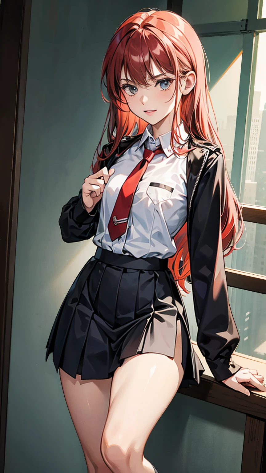 {{masterpiece}}, {{{best quality}}},{{ultra-detailed}}, {{illustration}},{{tall stature}},{{adult women}},{{Fighting stance}},,,{{blushing with anger}},,{{Long sleeve mini skirt uniform}},,,{{blushing with anger}},}{}},{fighting stance}},{},{}, ,{{}},{{Eyelet foot}},,{{From Below }},{{v-shaped eyebrows}},,{{}},{{}},,Slender body}}{{Avoidance}}{{Female police officer}},,,,suspenders ,Long sleeve mini skirt uniform, White High Socks,Black fingerless gloves, Long Red Hair, Red tie,Straight hair ,Blunt bangs,Thigh holster,.amountn loafer,,blush,Wrinkles ,amount,Grit your teeth,suffering,.,Sweat dripping,Medium chest ,get annoyed,,Slums,,Twisting,