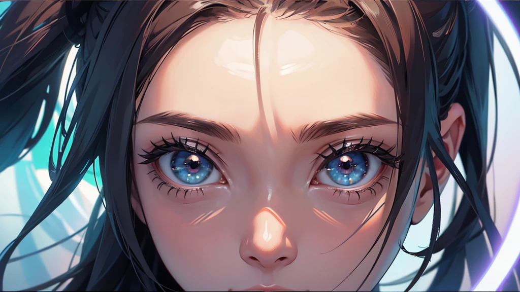 create an image for Infinite Zoom Music Video Script: "Keep Your Eyes Open" Opening Scene [0:00-0:10] Visuals: Start with a close-up of an eye, slowly zooming into the pupil. Action: As the zoom begins, the eye subtly blinks once, inviting the viewer in. Effect: The pupil morphs into a tunnel of light, beginning the infinite zoom effect.