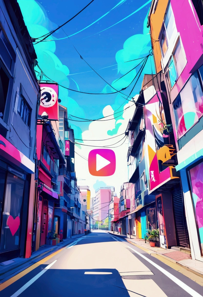 Short Drama APP logo,Modern and sleek design,Bright color combination,Minimalist style,Bold and clear typography,Attractive and vibrant elements,scroll icon,Play button symbol,Urban Background,Vibrant and youthful atmosphere