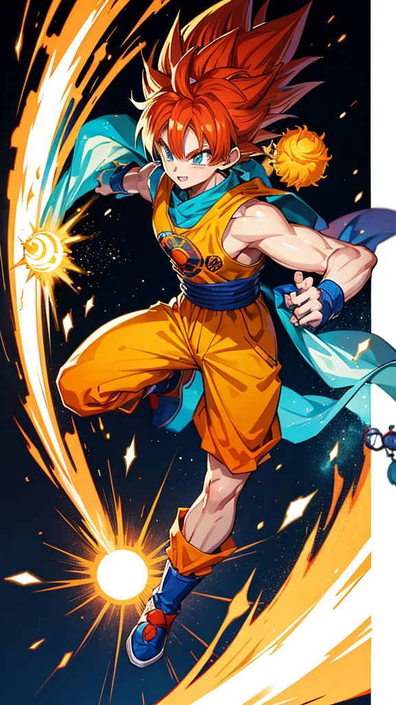 Dragon Ball、Sun Wukong、The costumes are flashy, psychedelic, and pop street fashion.、Stylish、The illustrations are generally flashy、The background is a street wall with spray art.、