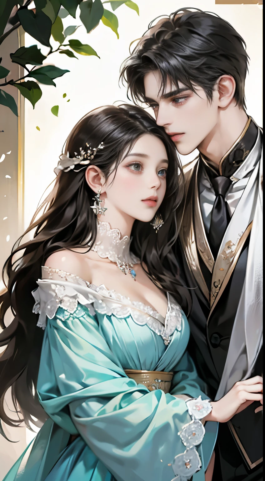 Beautiful and gentle ladies and handsome and cool men,Sweet atmosphere,Perfect face,bust,Look at each other affectionately