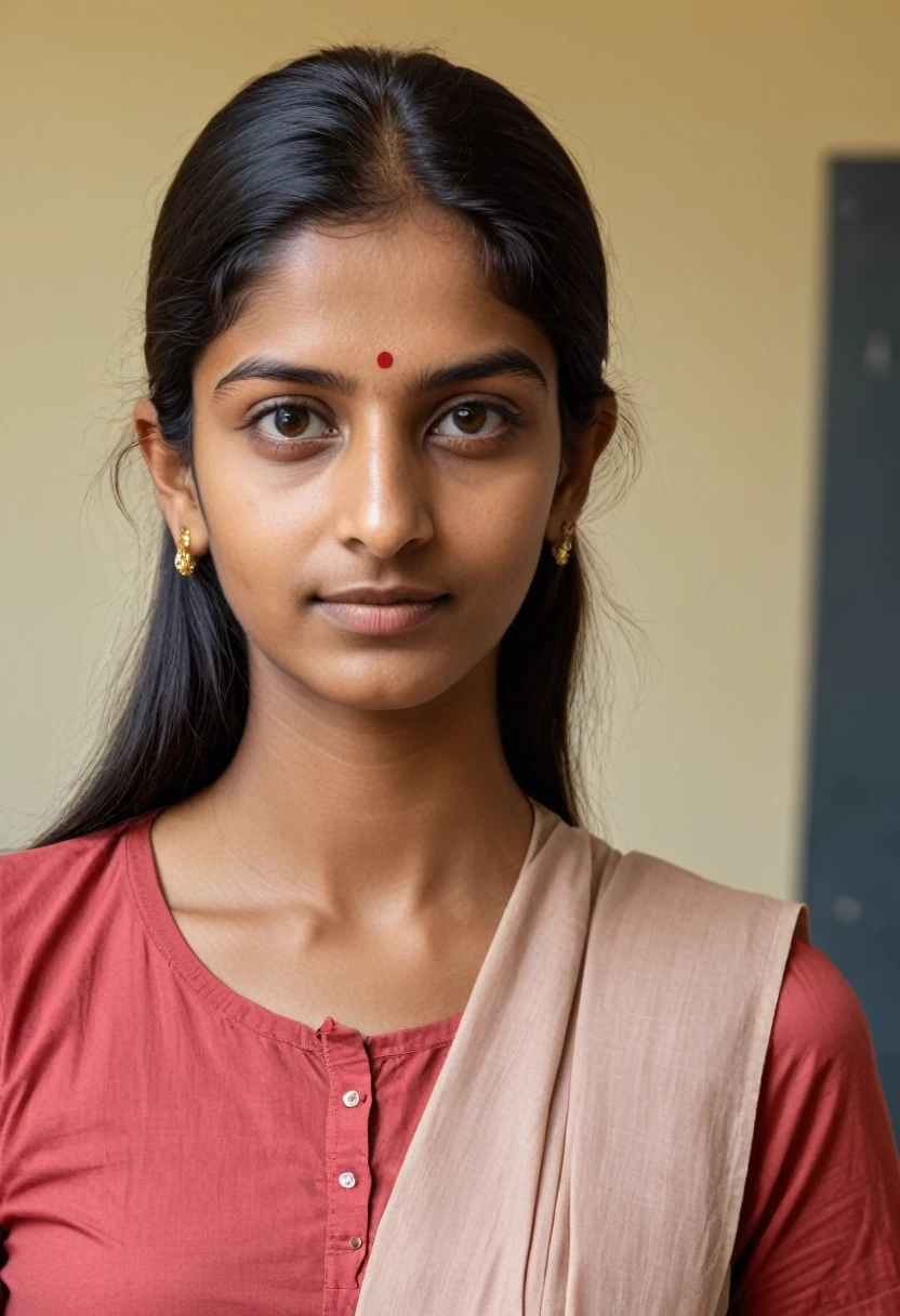 female indian student, looking at camera