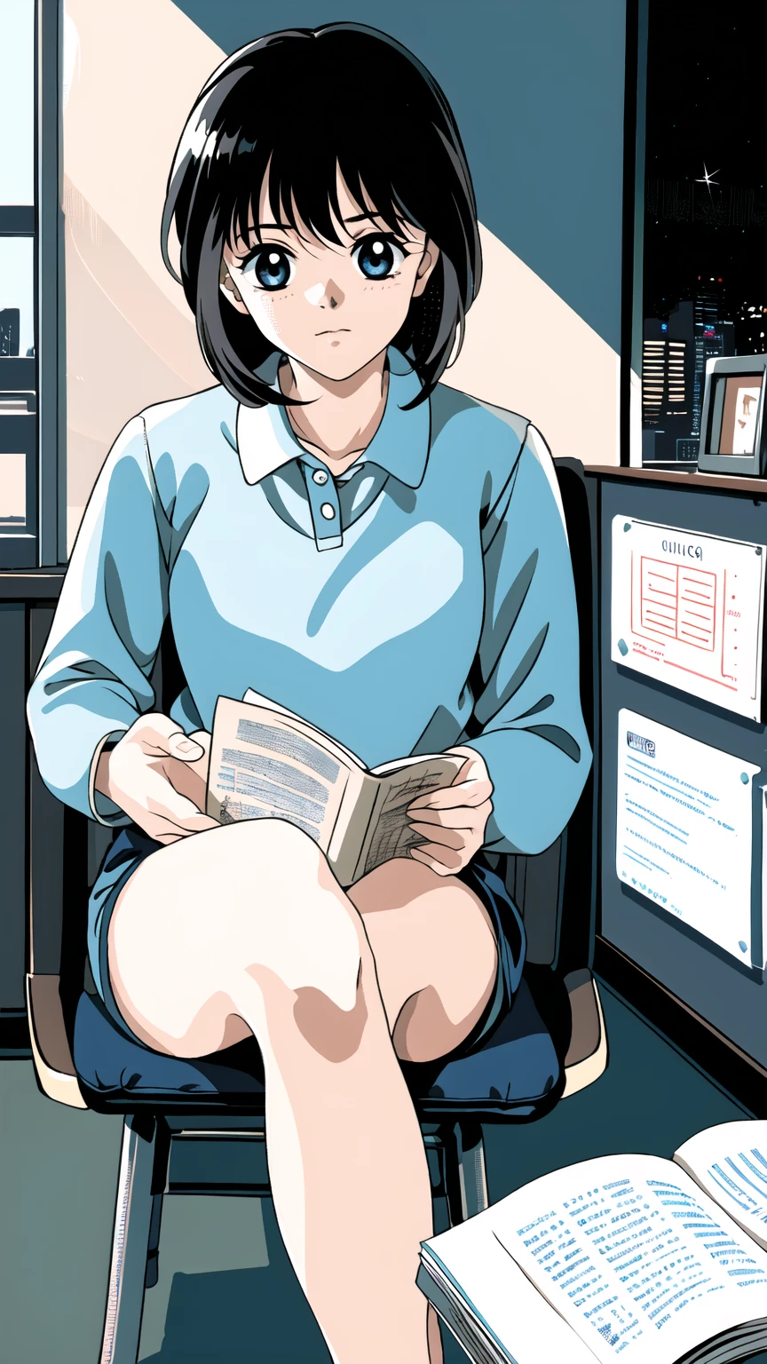 (highest quality, masterpiece),A girl reading while listening to music in a cafe、earphone、girl、reading、night cafe、Nostalgic atmosphere Sitting　Girl silhouette　A face thinking while looking outside　Black Hair
