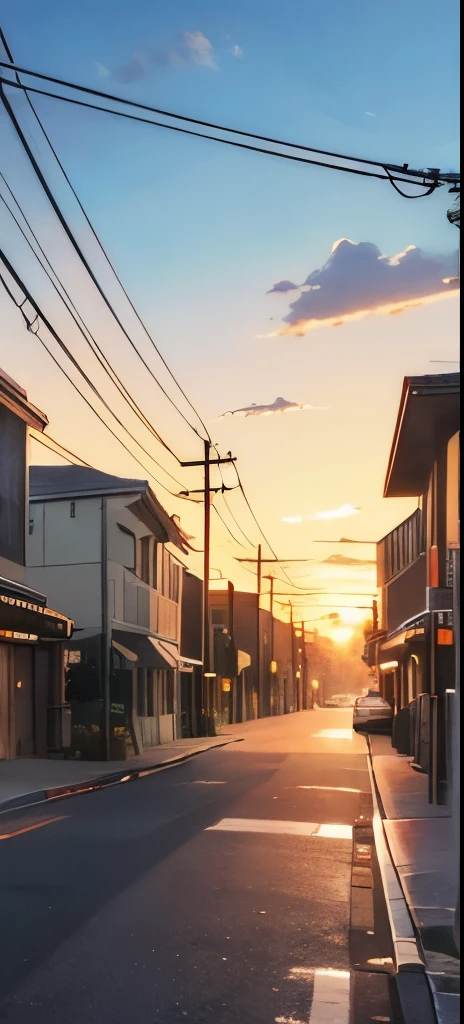 background,Streetscape,street,sunset,warm color,from the front,Colored pencil tone