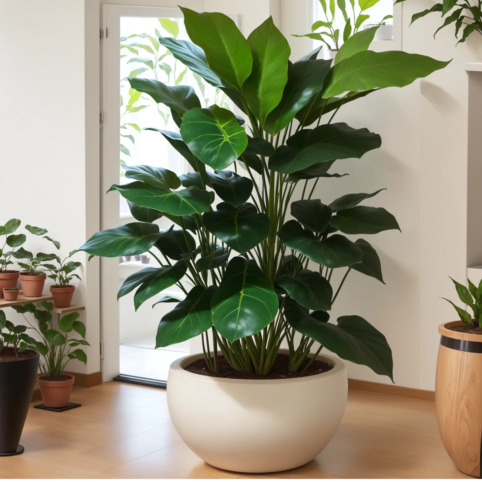 a close up of a plant in the pot in a living room, Large indoor plants, large plant in the pot, home plant, unique pot made for home plants, plant in the pot, huge ficus macrophylla, houseplants, home plants, large leaves, large plants in the background, lush plant growth, large leaves, foliage and stems, potted plants, green plant, Lush plants