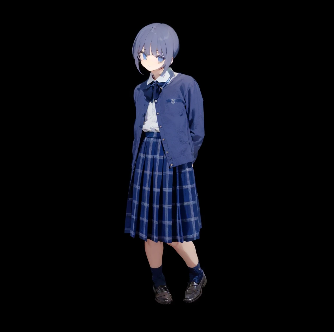 He is tall, slim, has black hair and is wearing a uniform.