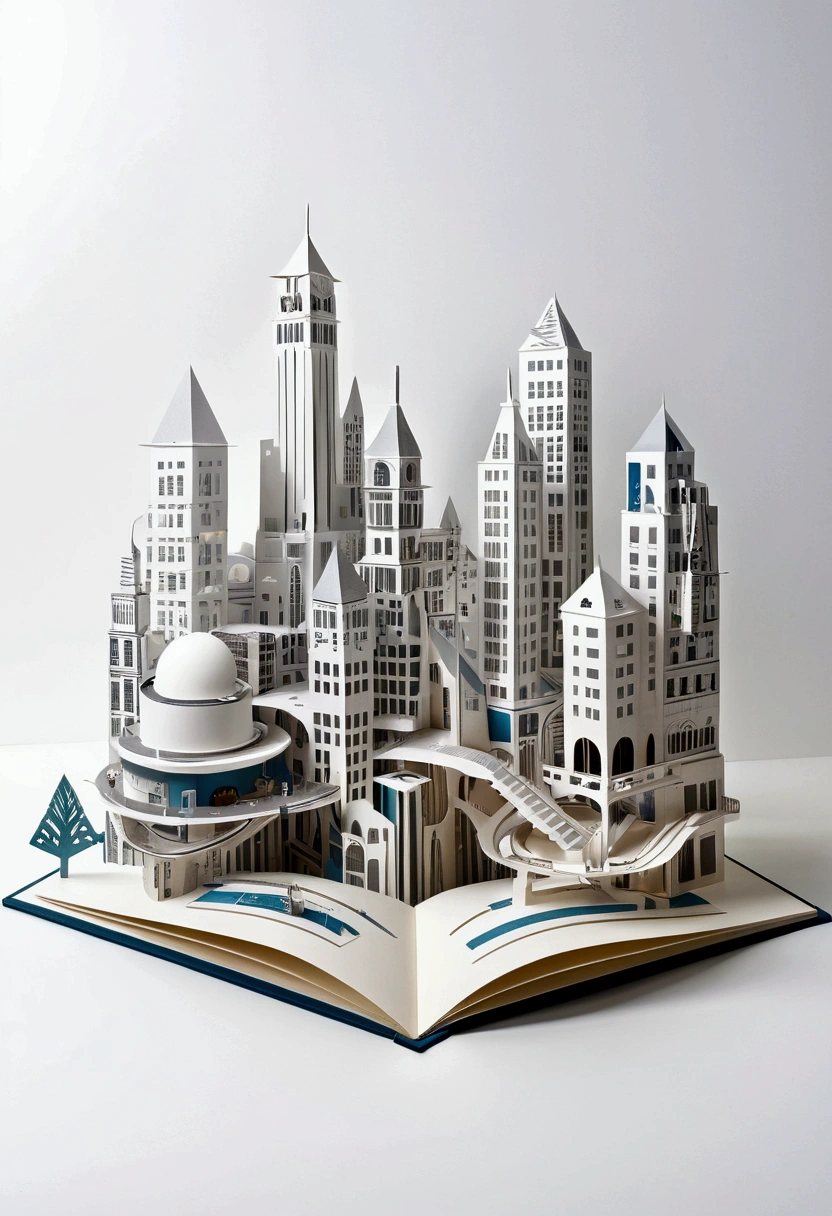 (Pop-up books,White background:1.35),Postmodern art style,(Abstract:1.2)(penrose escher style area) Depend on...The composition (Cyberpunk City:1.2),Impossible geometry,Mobius strip