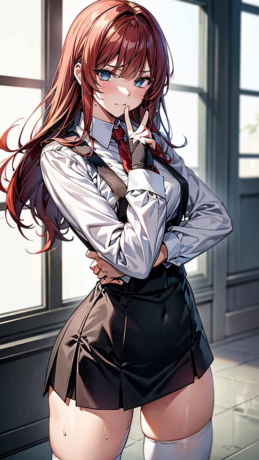 {{masterpiece}}, {{{best quality}}},{{ultra-detailed}}, {{illustration}},{{tall stature}},{{adult women}},{{Fighting stance}},,,{{blushing with anger}},,{{Long sleeve mini skirt uniform}},,,{{blushing with anger}},}{}},{fighting stance}},{},{}, ,{{}},{{Eyelet foot}},,{{From Below }},{{v-shaped eyebrows}},,{{}},{{}},,Slender body}}{{Avoidance}}{{Female police officer}},,,,suspenders ,Long sleeve mini skirt uniform, White High Socks,Black fingerless gloves, Long Red Hair, Red tie,Straight hair ,Blunt bangs,Thigh holster,.amountn loafer,,blush,Wrinkles ,amount,Grit your teeth,suffering,.,Sweat dripping,Medium chest ,get annoyed,,Slums,,Twisting,