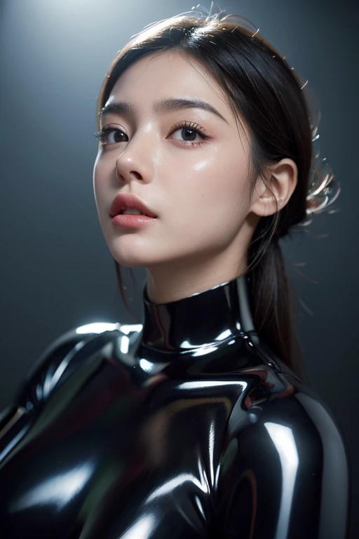 (Raw photo:1.2)、Highest quality、Beautiful detailed girl、Tight bodysuit、Latex bodysuit, Laughter、Twin tails、Highly detailed eyes and face、Beautiful and fine details、Large file size、High resolution、High resolution、8k wallpaper details、Highly detailed Ticker uniform 8K wallpaper、Light on the face、Cinema Lighting、18-year-old girl、Sexy pose、(Photorealism:1.4)、Awareness-raising、Surrealism、 From below、Super Detail、masterpiece