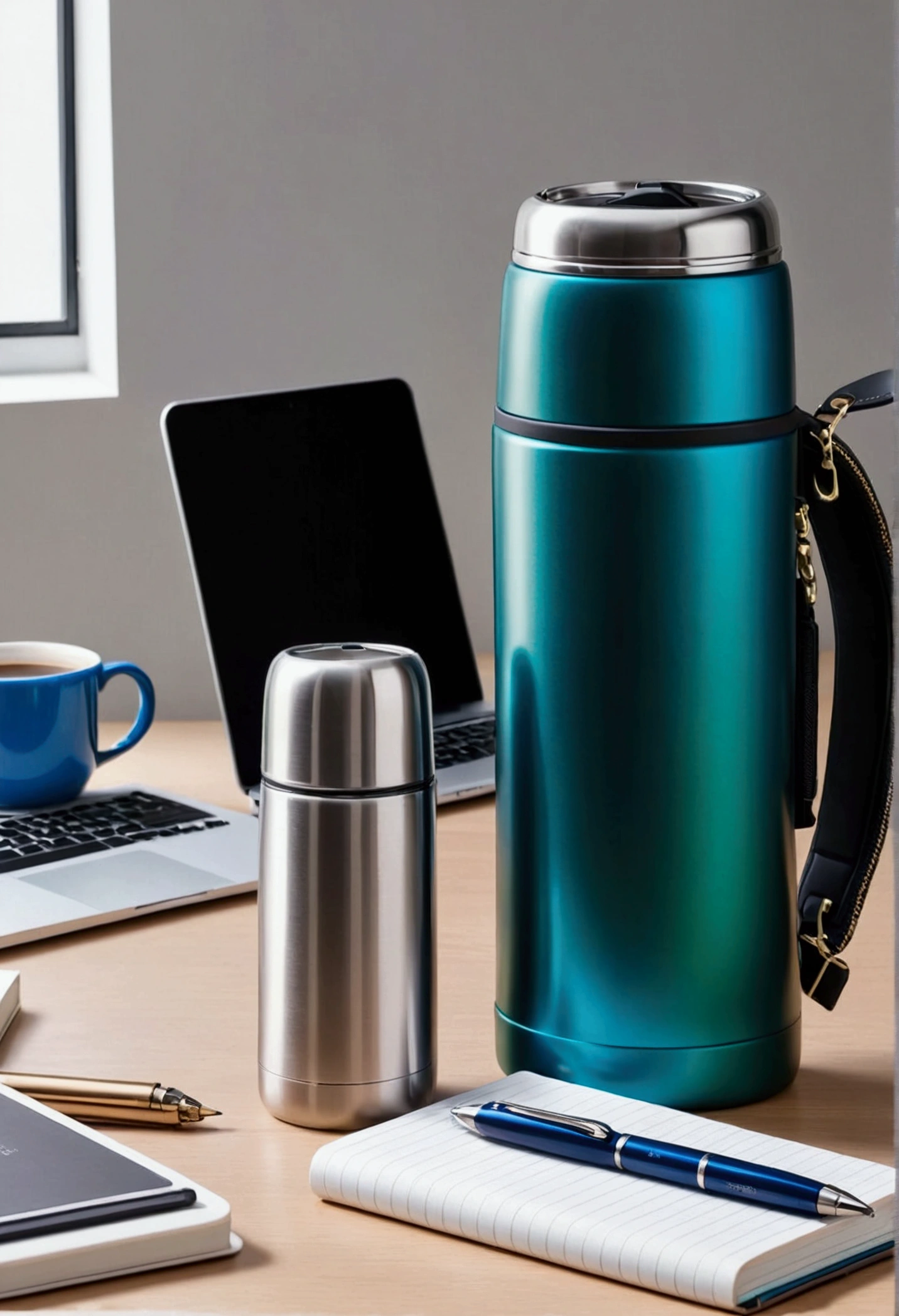 Cultural creative design，grinding machine，Thermos Cup，Pen记本，Pen，Backpack，blue，green，Minimalism现代设计，technology，Simple，Minimalism，matrix

