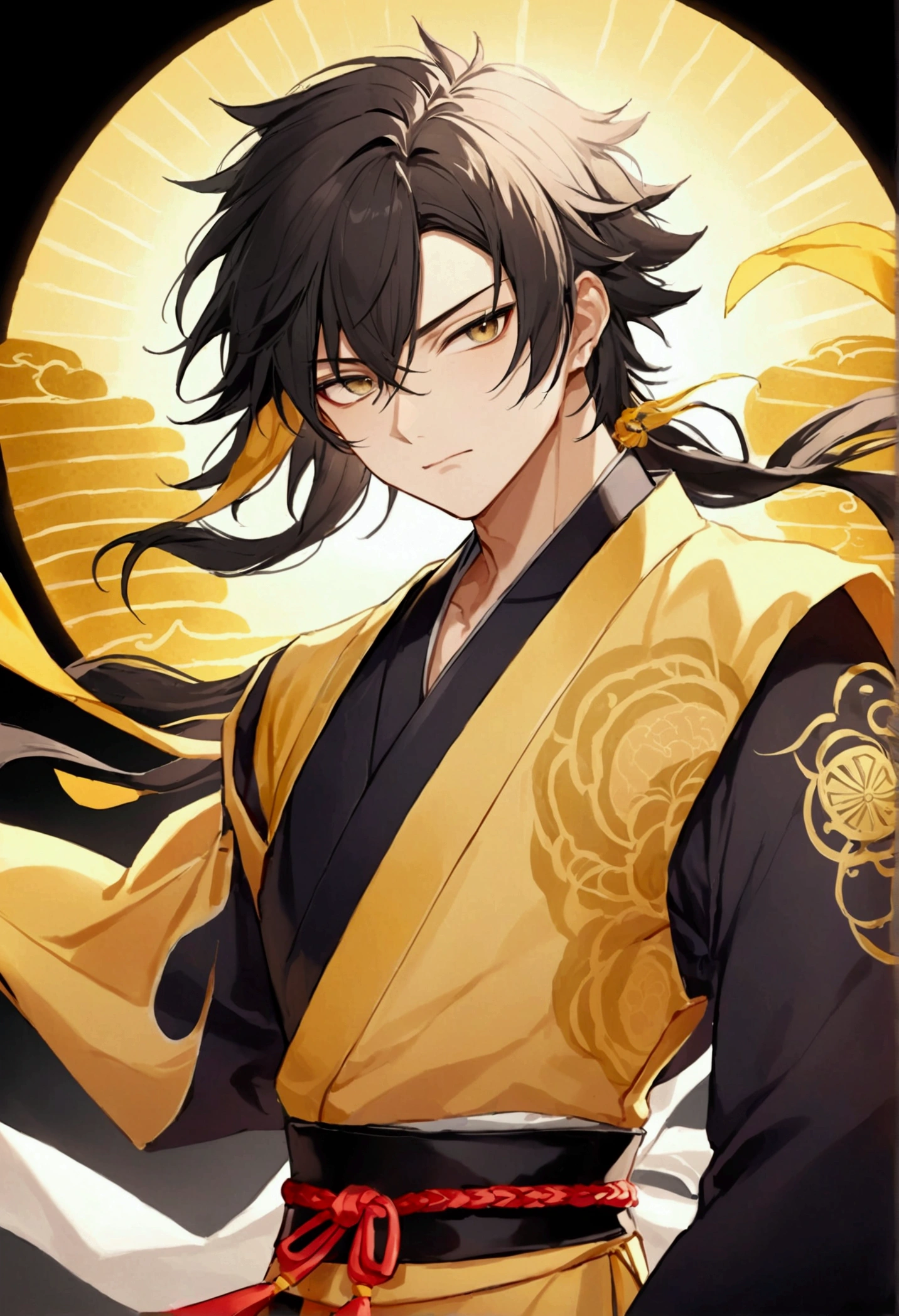 male,Auspicious days,Background yellow,sun,Black Hair,Ninja
