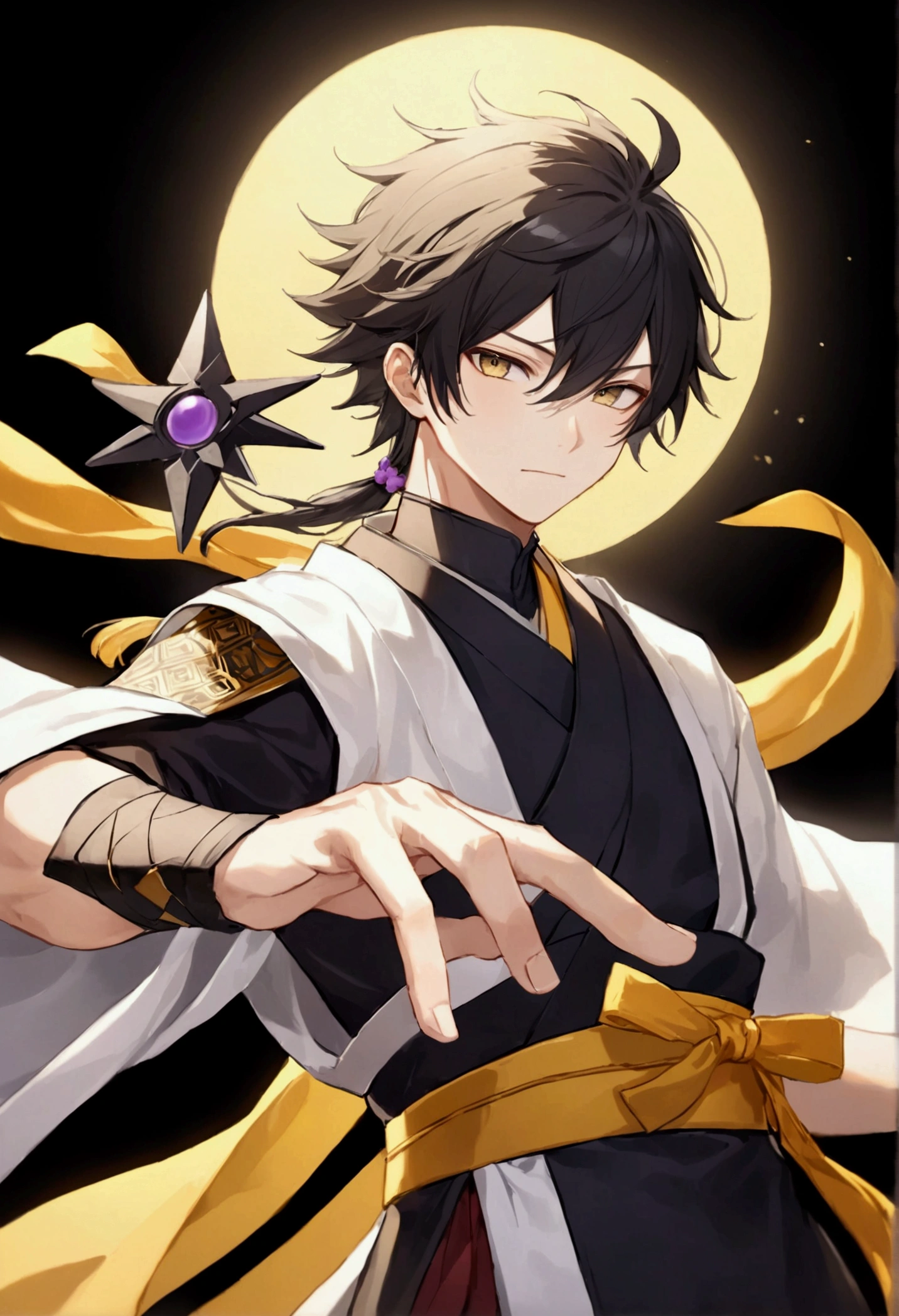 male,Auspicious days,Background yellow,sun,Black Hair，Ninja，Shuriken，