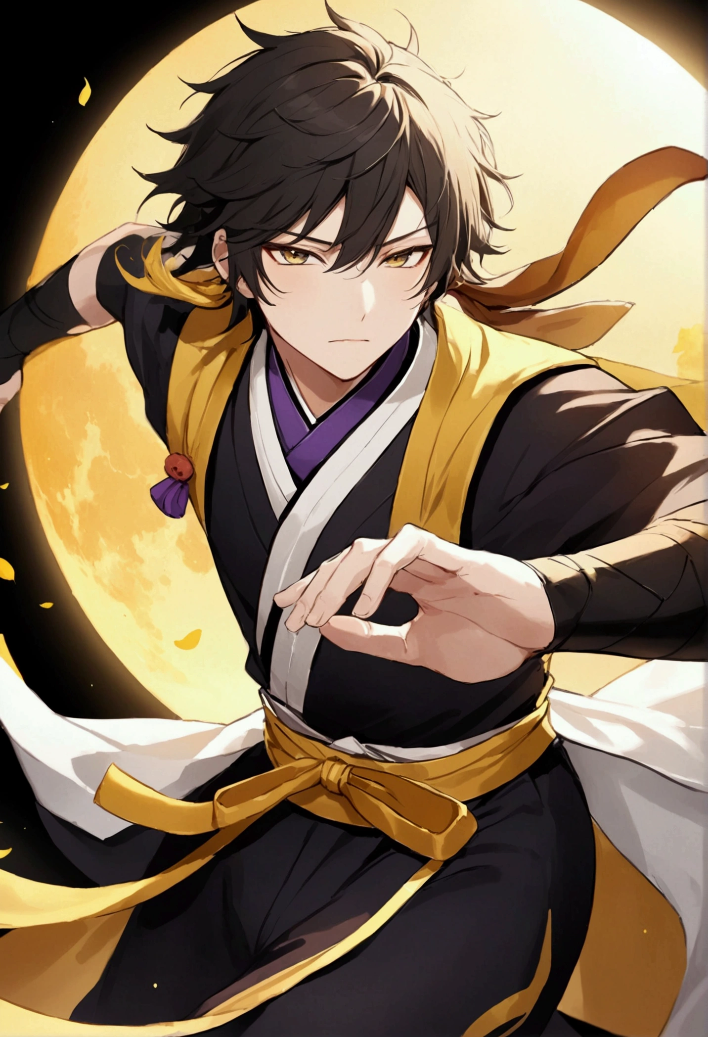 male,Auspicious days,Background yellow,sun,Black Hair，Ninja、Run
