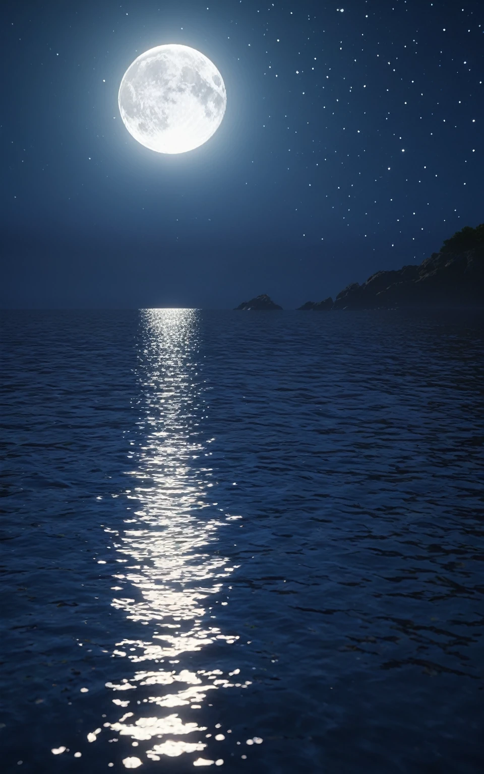 night,Deep blue waters wash the coast,The moonlight leaves dots of starlight on the sea,reflection,Real light reflection,True ray tracing,OC renderer,Octane renderer