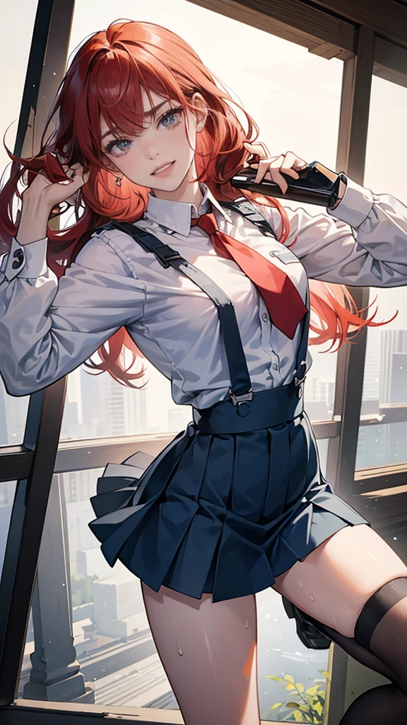 {{masterpiece}}, {{{best quality}}},{{ultra-detailed}}, {{illustration}},{{tall stature}},{{adult women}},{{Fighting stance}},,,{{blushing with anger}},,{{Long sleeve mini skirt uniform}},,,{{blushing with anger}},}{}},{fighting stance}},{},{}, ,{{}},{{Eyelet foot}},,{{From Below }},{{v-shaped eyebrows}},,{{}},{{}},,Slender body}}{{Avoidance}}{{Female police officer}},,,,suspenders ,Long sleeve mini skirt uniform, White High Socks,Black fingerless gloves, Long Red Hair, Red tie,Straight hair ,Blunt bangs,Thigh holster,.amountn loafer,,blush,Wrinkles ,amount,Grit your teeth,suffering,.,Sweat dripping,Medium chest ,get annoyed,,Slums,,Twisting,