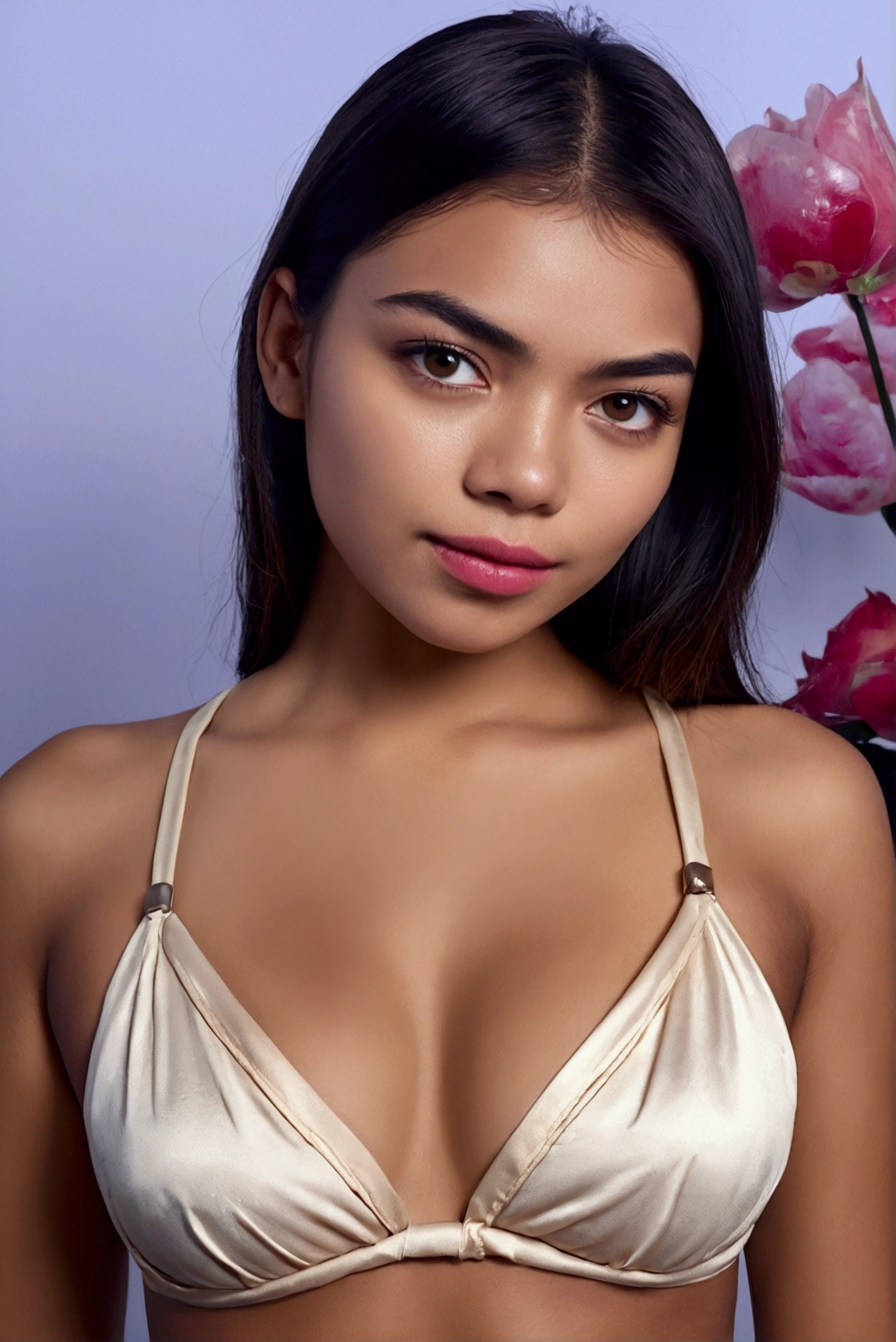 Latina de 19 ans aux longs cheveux bruns, femme célibataire, habillée d'une belle robe rouge, visage détaillé et complexe, beaux yeux marron clair, gros fesses naturelles, dans la chambre, sourire narquois séduisant. Son corps et son visage sont parfaits, avec une peau super détaillée et impeccable. La scène est très détaillée, vibrante et hyper réaliste. Rendu de haute qualité avec un éclairage naturel réaliste. Texture photoréaliste et haute résolution. Proportions réalistes, mélange homogène de détails, expression authentique avec de subtiles imperfections cutanées, texture de peau complexe. Visage féminin très détaillé, beaux yeux détaillés (1.2), bouche fermée (1.2), texture haute (1.2), réalisme (1.2), rendu de haute qualité (1.2), éclairage naturel, ultra haute définition. La photo est prise à distance, capturant tout son corps et son environnement avec un équilibre parfait entre détails et contexte.