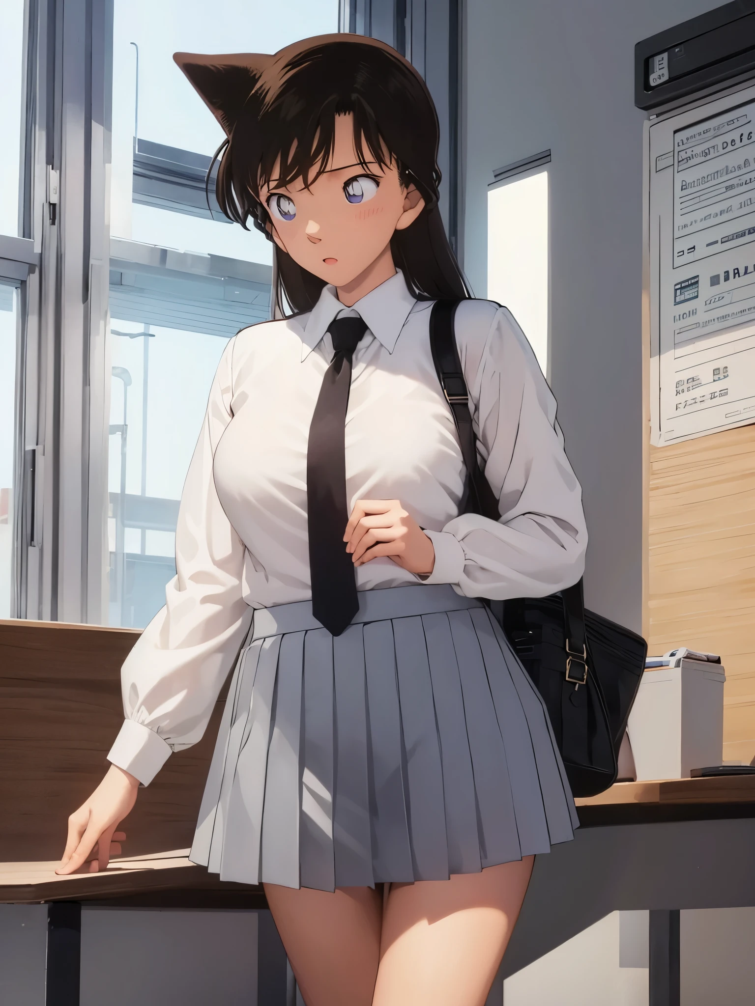 1 girl, Student uniform, transparent, chesty, (((panty)))