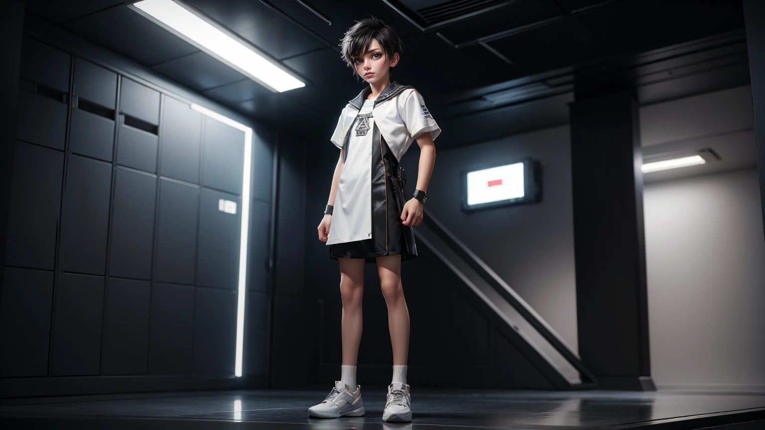 gaming boy , in a pent shirt, , black hairs white dress, , gaming full straight standing pose,14yo student, , Full body, boy, man , games boy, Simple white background,, HD, full body, standing, modern futuristic dress, front view