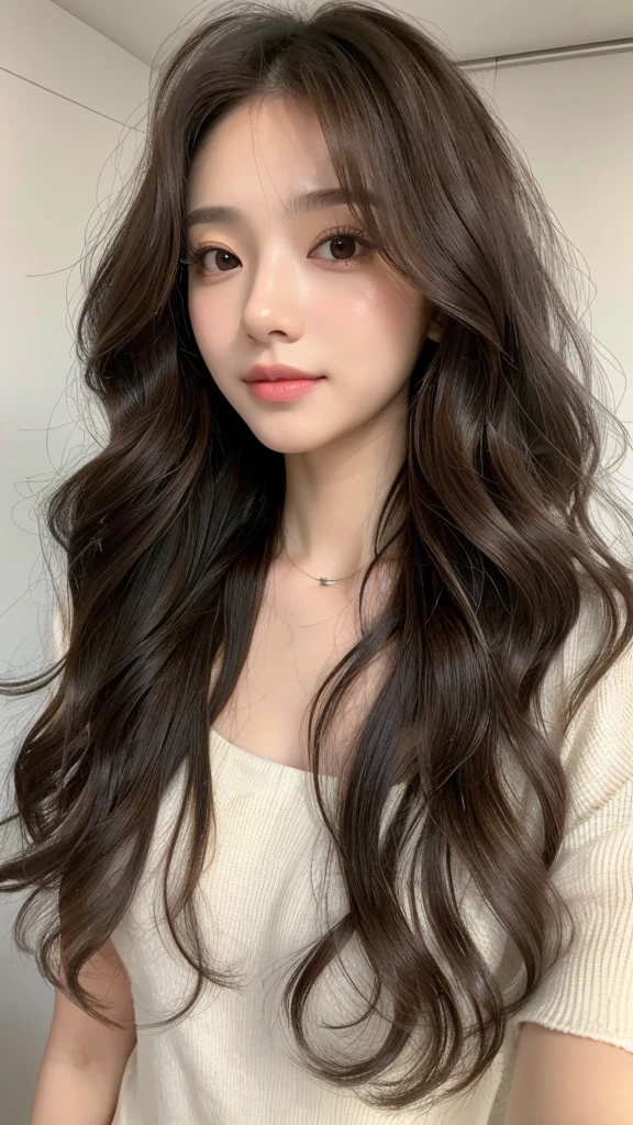 realistic light,natural light,white background,top quality、8 thousand、32,000、masterpiece、UHD:1.2)、photo of korean woman,small eyes,코리안 hippie perm헤어、dark brown hair、upper part of the body、from above、wavy hair,profile,long hair,pair of,wet hair,good hair,multi-layered hair,layer cut hair,perm hair,wave perm,Jelly perm,hippie perm,wavy hair,Abundant hair,wave wave