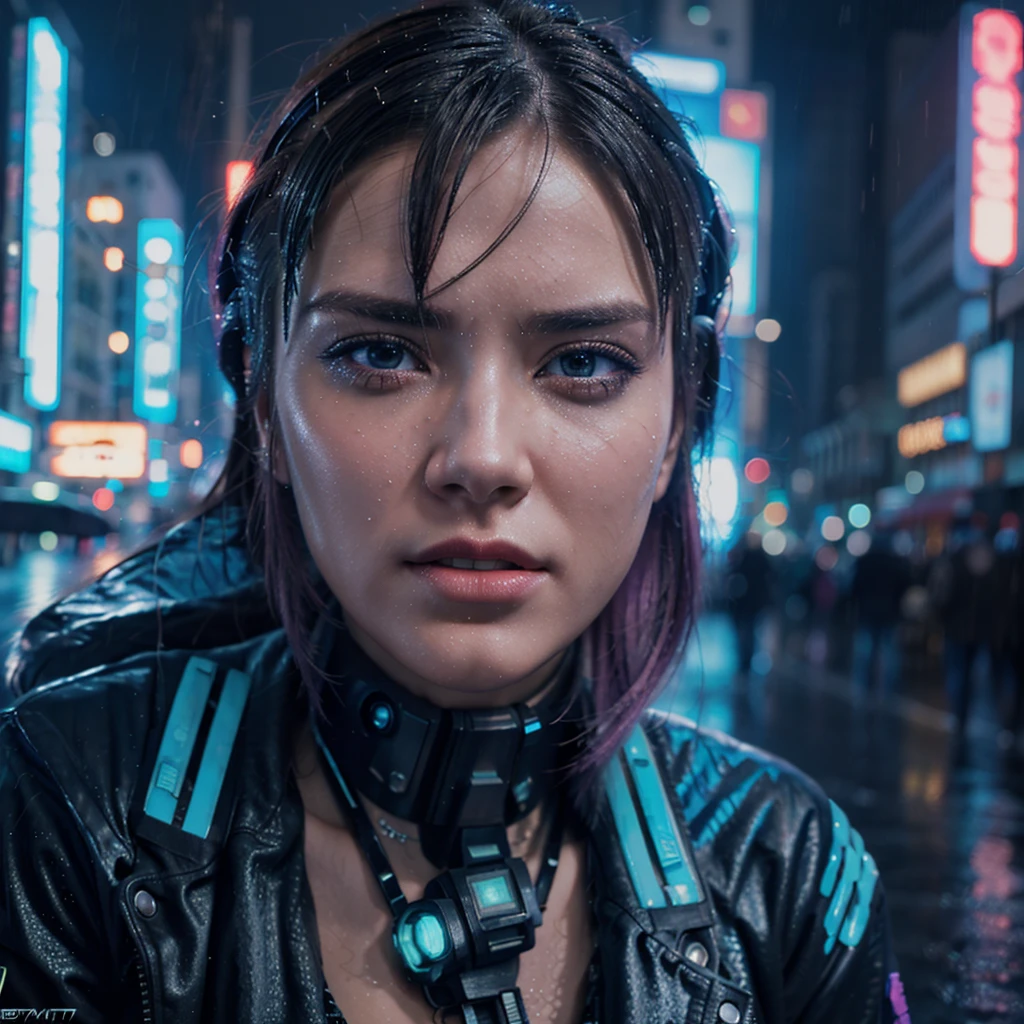 (cyberpunk city)(vaporwave 1.7)(photorealistic) A female cyborg dance in the rain, jaw-dropping beauty, xenosaga kosmos, cinematic cyberpunk neon city. Highly detailed. Photorealistic. Photography, Color grade, cinematographic shot, sharp focus, cinematic