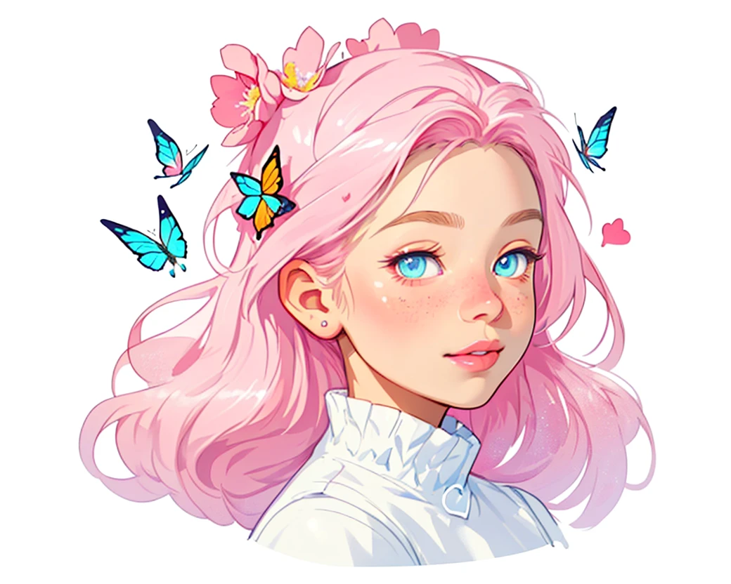 a close up of a pink and white circle with a flower, concept art inspired by Sigurd Swane, tumblr, graffiti, sugary sweet, sugar, sugar snow, logo, logo, highly detailed, intricate, beautiful detailed eyes, beautiful detailed lips, floral elements, pastel colors, soft colors, cute, adorable, kawaii, minimalist, simple, symmetry, clean lines, vector, digital art, high quality, 8k, photorealistic, vivid colors, bright, glossy, smooth, shiny, glitter, sparkles, butterflies, bows, hearts, candy, sweets, dessert, frosting, whipped cream
