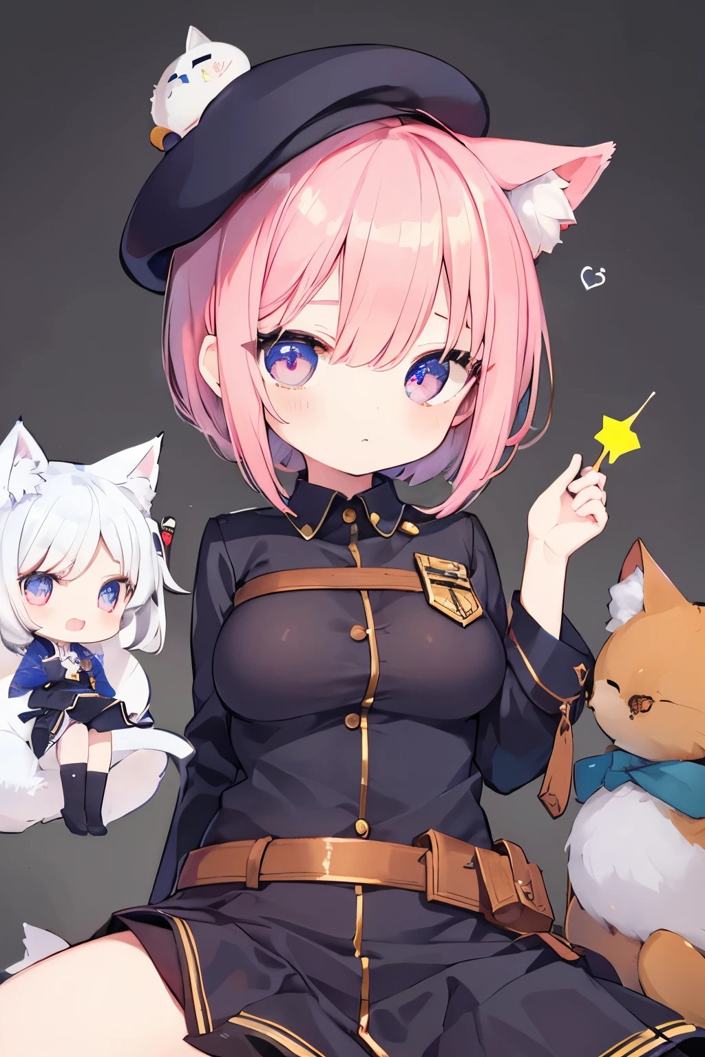 NSFW,You can see the buttocks、Navy uniform、Elementary school girl、7-year-old girl,Transparent pink short hair、Big Mouth、Very beautiful and Shining Eyes、Shining Eyes、1 Girl、Large Breasts、Cat ear、