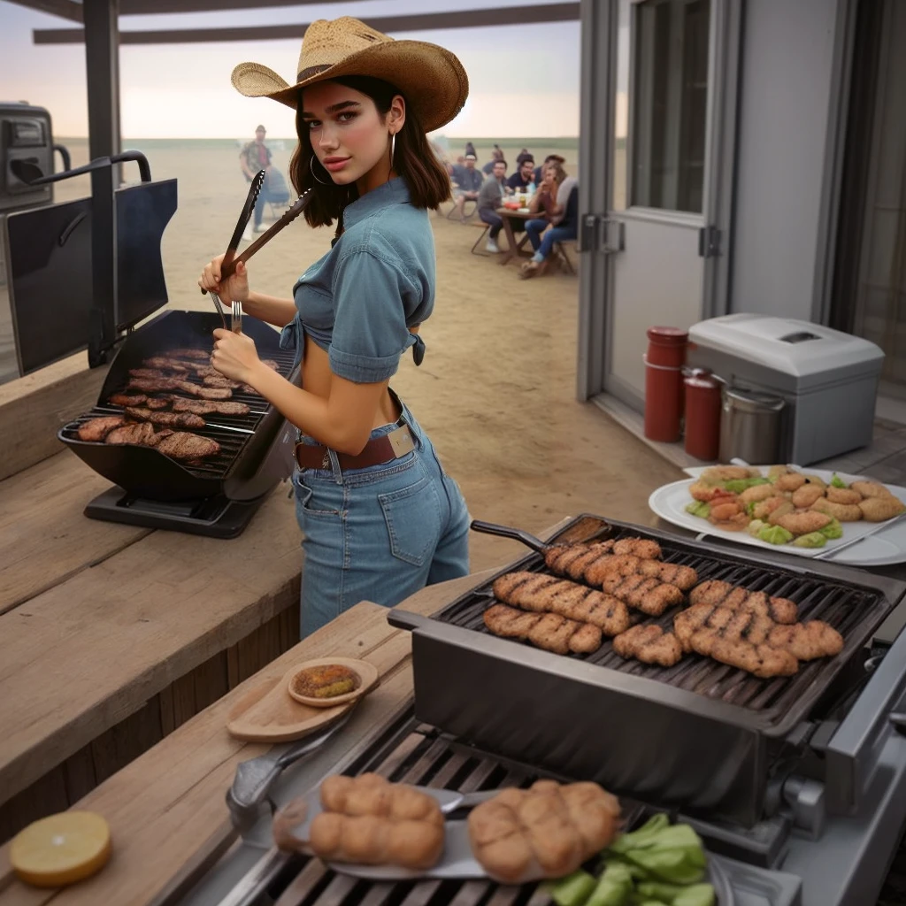 A cowgirl cooking on a grill 