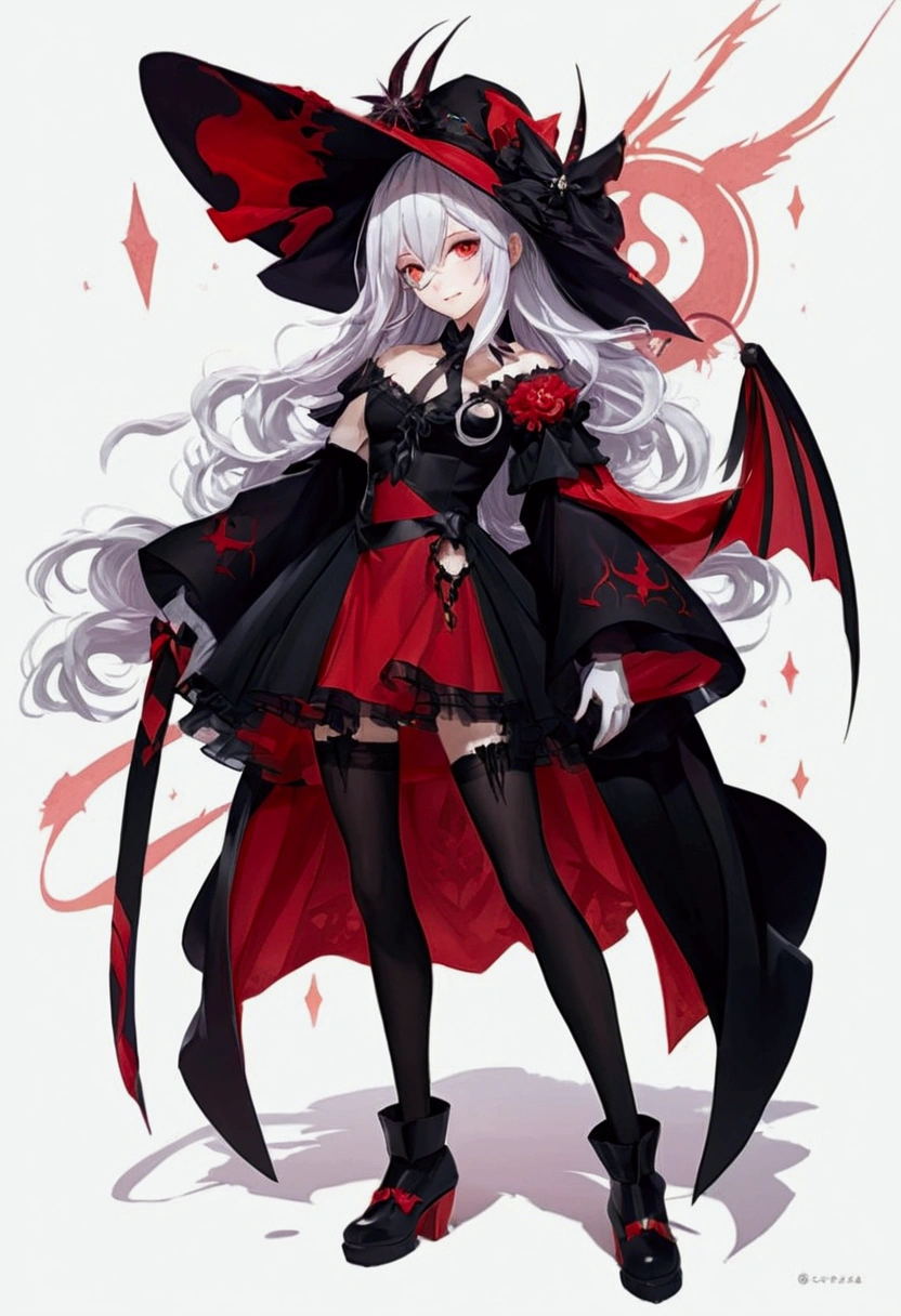 a woman in a black and red dress and a black hat, demon anime girl, gothic maiden anime girl, from arknights, flirty anime witch casting magic, fashionable dark witch, trending on artstation pixiv, anime visual of a cute girl, witch girl, anime full body illustration, astral witch clothes, dark witch character, from girls frontline,wide, 4k, sangat detail, in mountain background