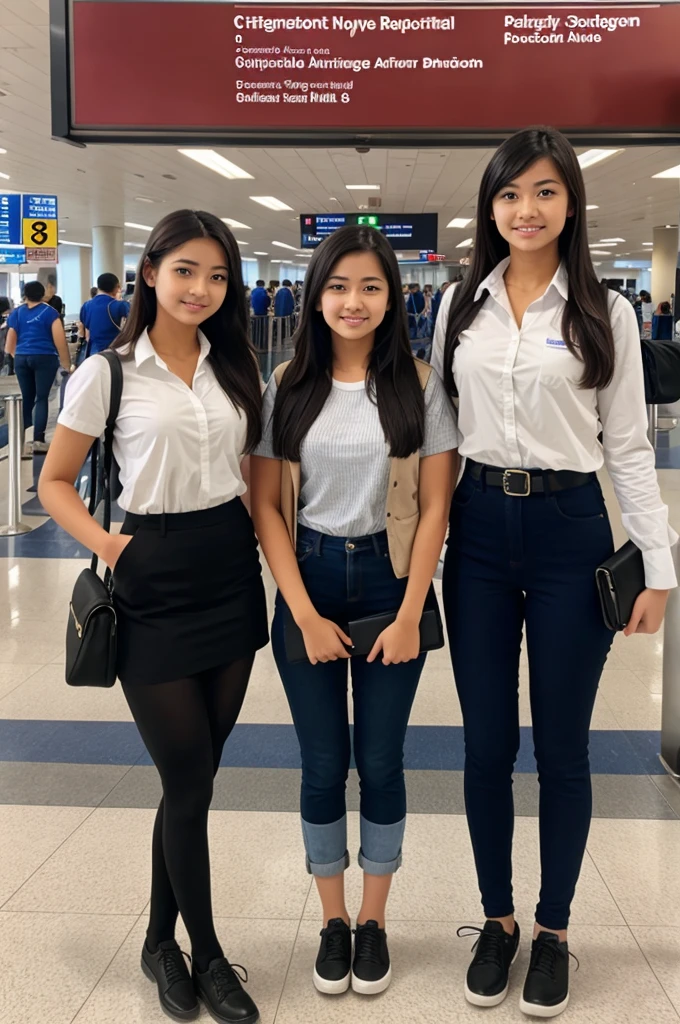 Students group standing on airport