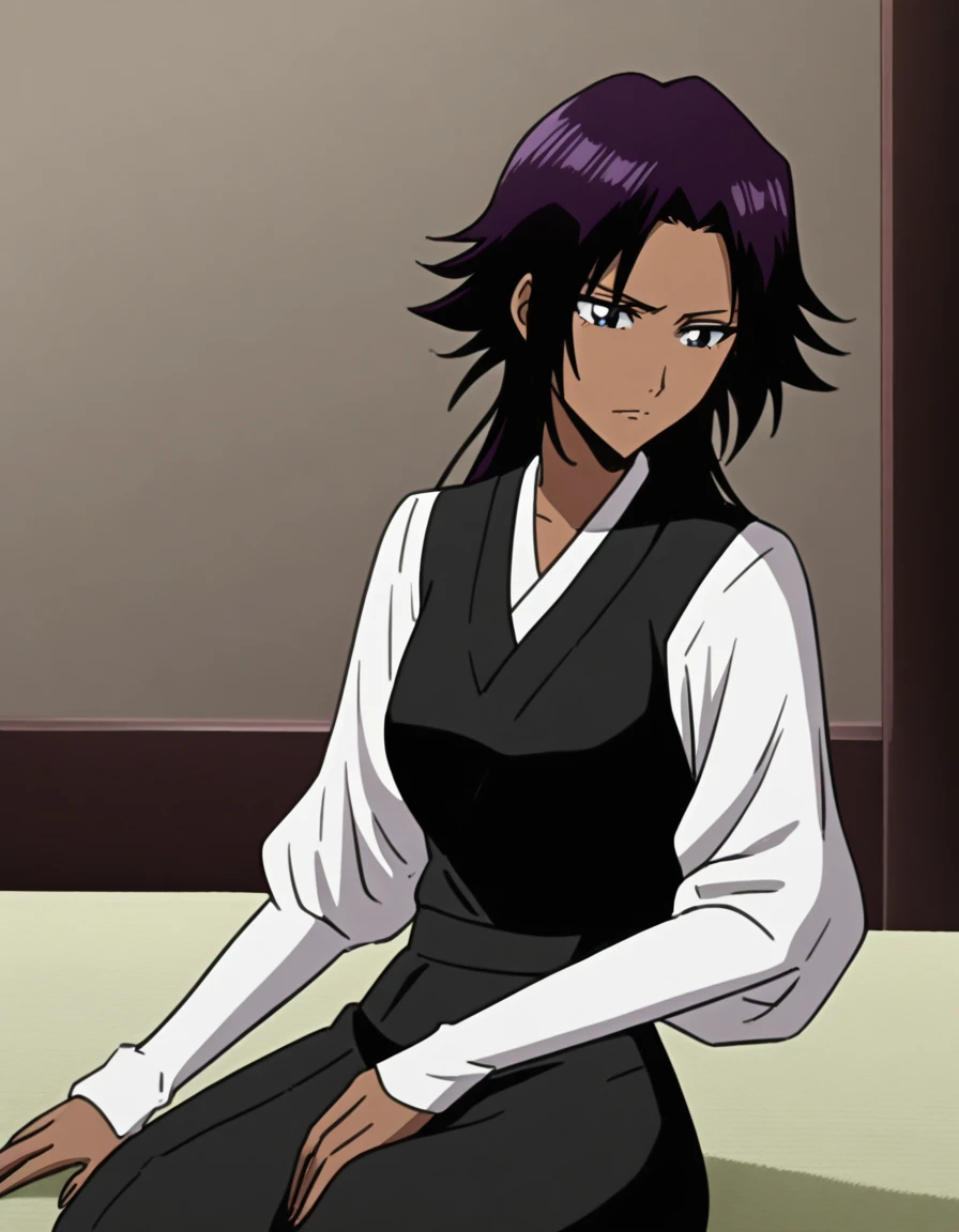 1girl, Bleach, Yoruichi Shihoin, Close up, Beautiful, Sitting relaxed, Nice figure, 