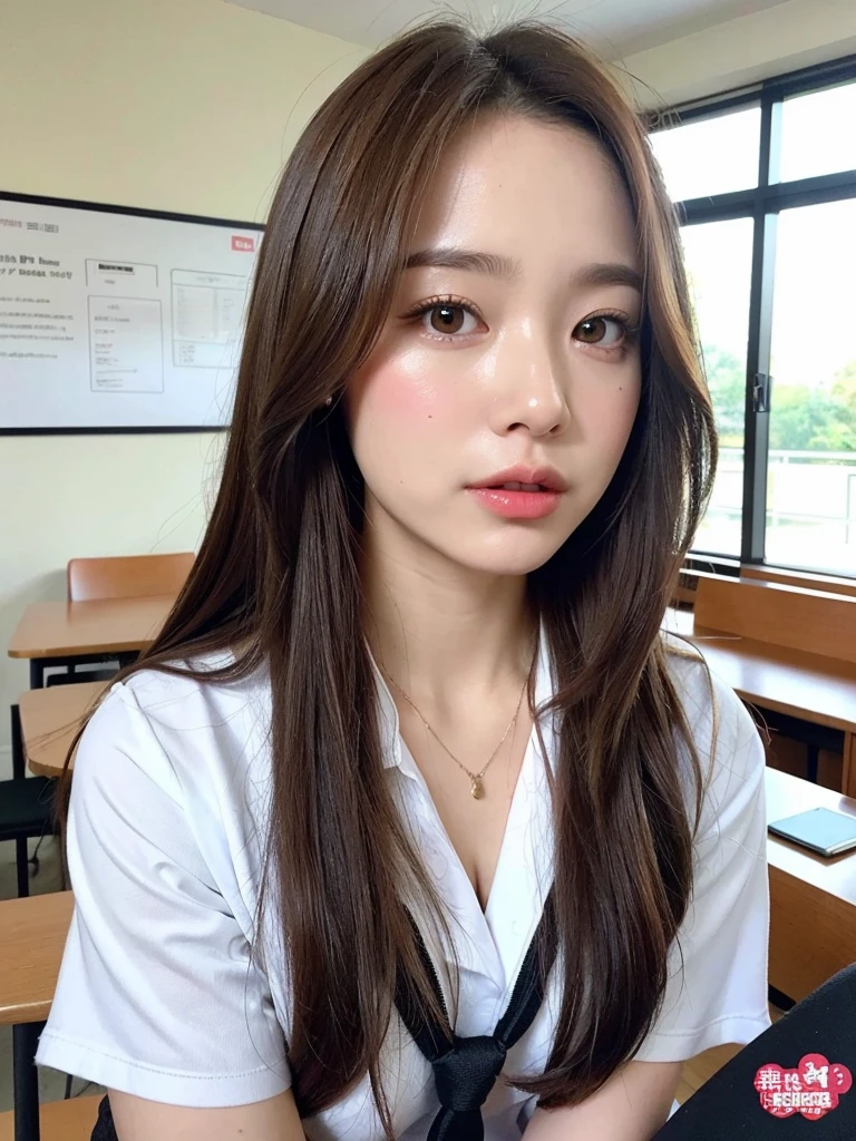 Mature Young,Erotic style,very cute,whole body,Beautiful and soft skin、Perfect Face、Gorgeous long brown hair,8k resolution,Ultra-realistic,Very detailed,high quality,Fashionable erotic beautiful immature woman ,Student Uniform、(Look at the viewers)