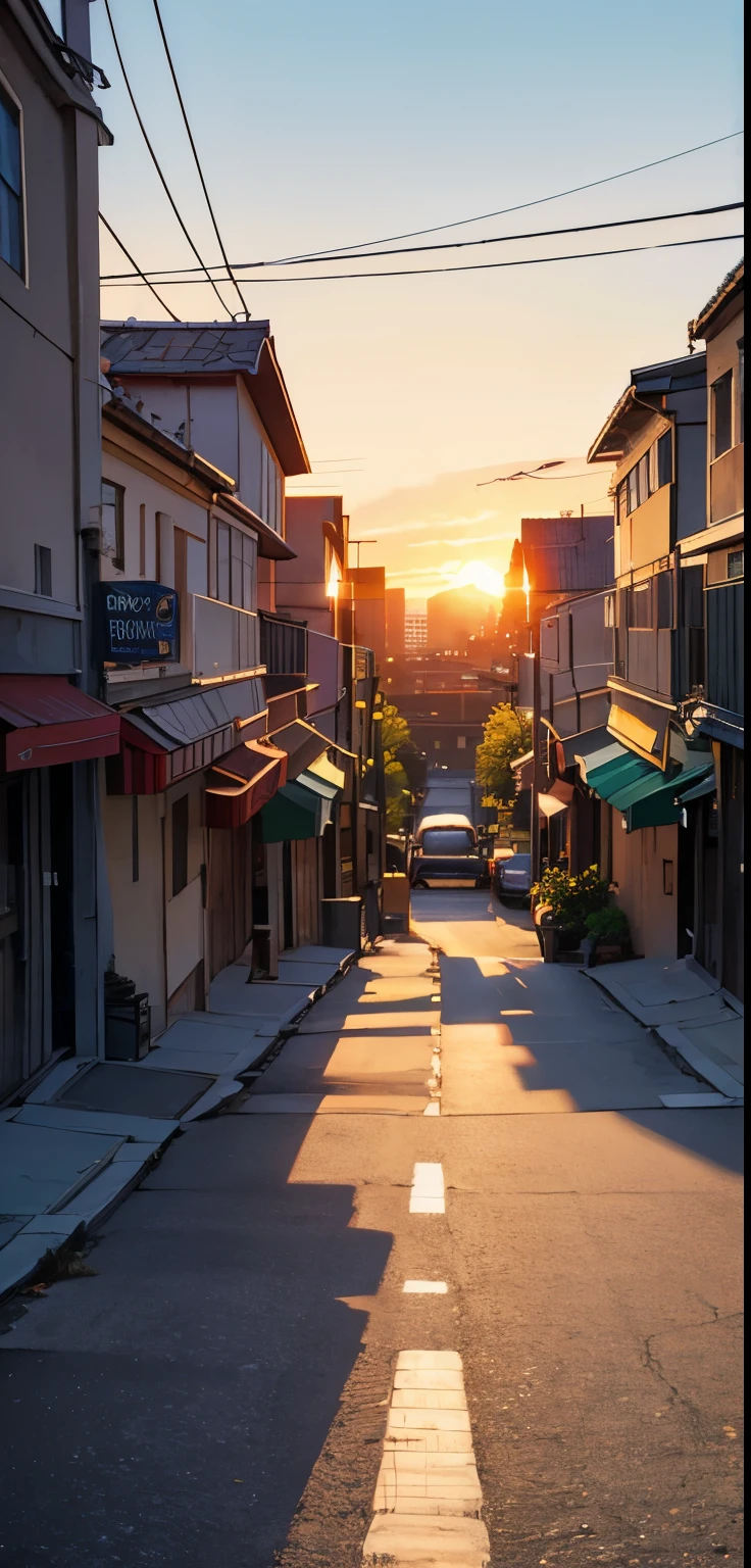 background,Streetscape,street,sunset,warm color,from the front