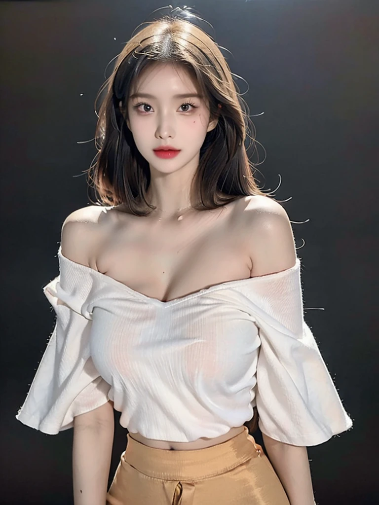 ((best quality, 8k, masterpiece: 1.3)), (Colorful tight off-shoulder short-sleeved top with skirt: 1.3),See-through clothing,Pure desire,Sexy outfit, focus: 1.2, Perfect body beauty: 1.4,love, Hips: 1.2, (Layered Hairstyle: 1.2)),Transparent Background,Postures vary,Eight immortals cross the sea,Each shows its own powers,Showing super big breasts,There are deep grooves,Big breasts that cannot be held in one hand, Highly detailed face and skin textures, whole body, beautiful eyes, Double eyelids, Skin Whitening, Brown long hair, (Round Face: 1.5), (: 1.6),No black and white clothes