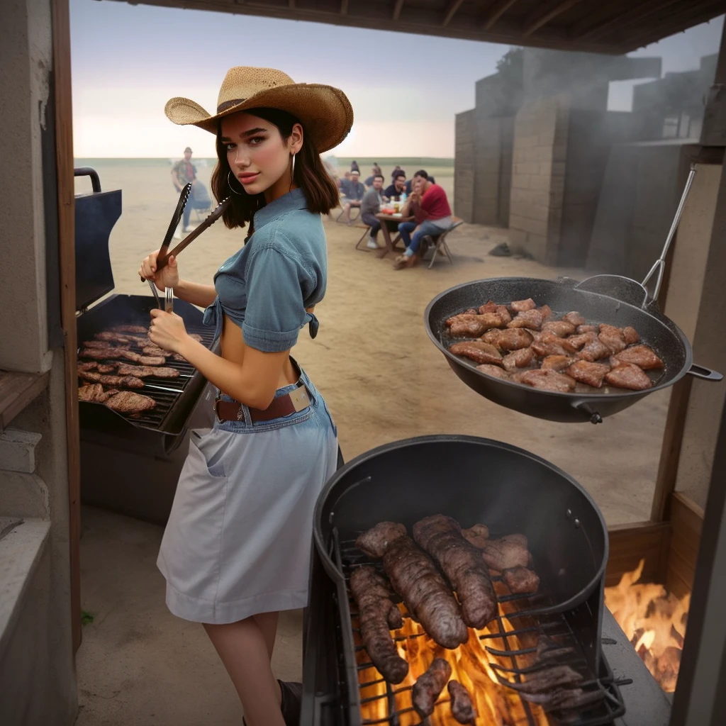 A girl standing and cooking asador-style