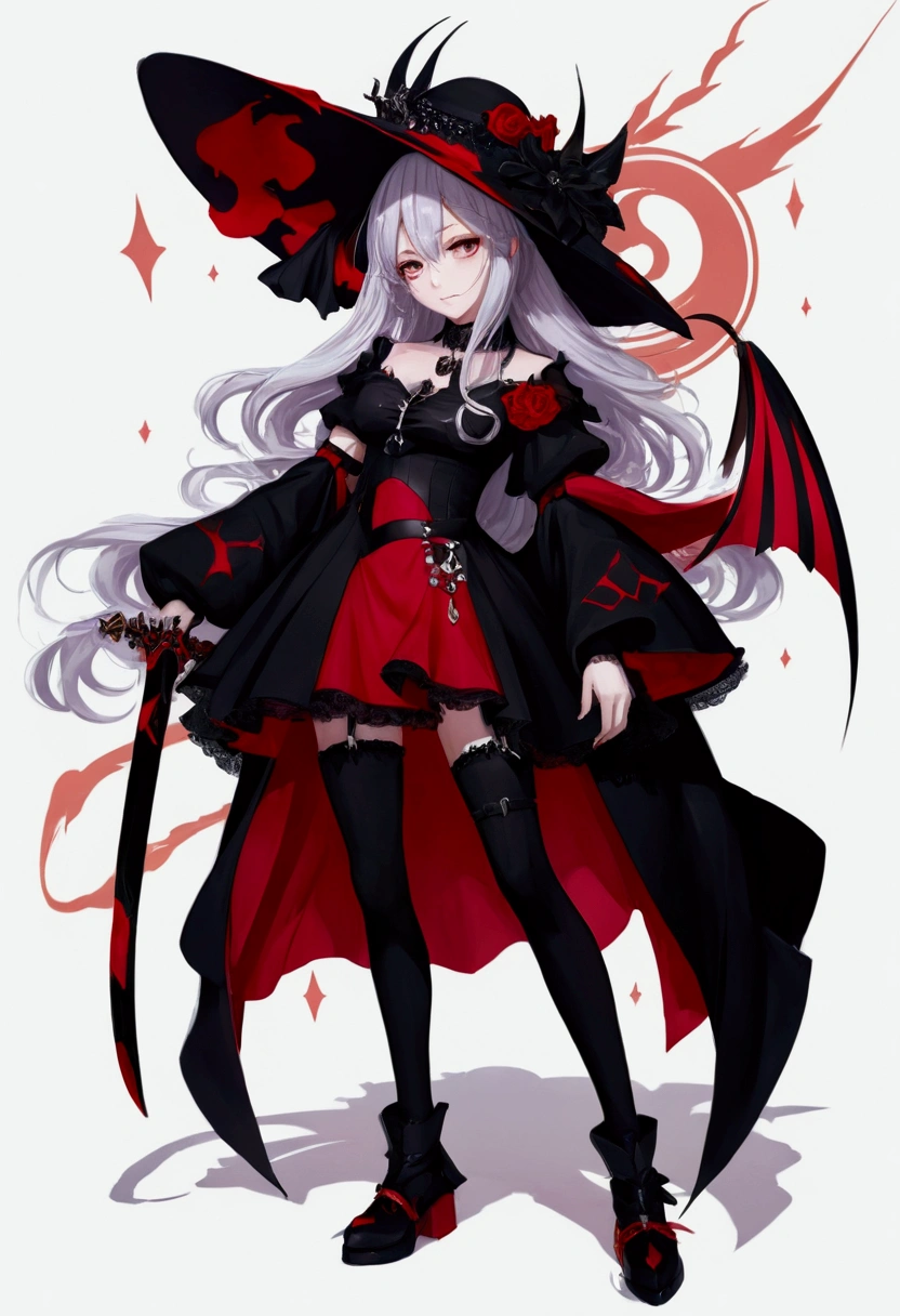 a close up of a person in a costume with a hat and a sword, demon anime girl, gothic maiden anime girl, fashionable dark witch, anime full body illustration, dark witch character, from arknights, trending on artstation pixiv, anime girl wearing a black dress, cute anime waifu in a nice dress, astral witch clothes, anime woman fullbody art, sangat detail, 4k, perfect, 