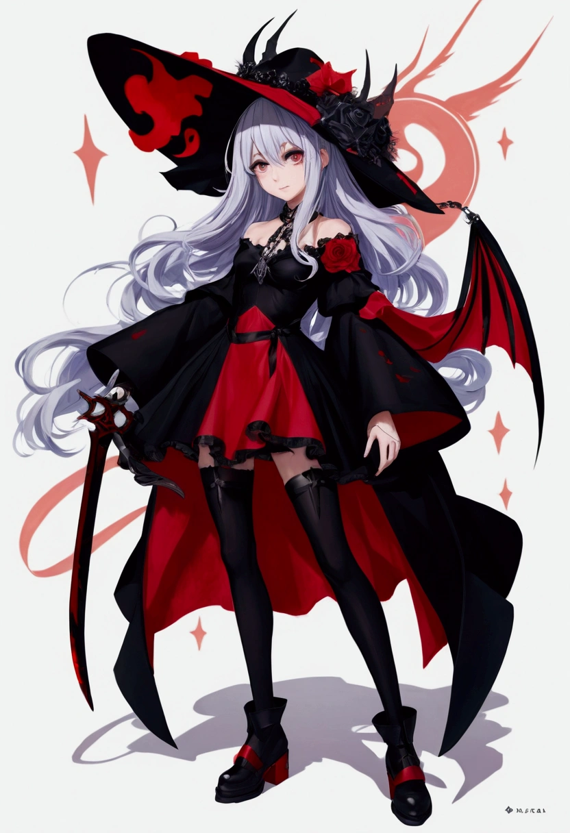 a close up of a person in a costume with a hat and a sword, demon anime girl, gothic maiden anime girl, fashionable dark witch, anime full body illustration, dark witch character, from arknights, trending on artstation pixiv, anime girl wearing a black dress, cute anime waifu in a nice dress, astral witch clothes, anime woman fullbody art, sangat detail, 4k, perfect,