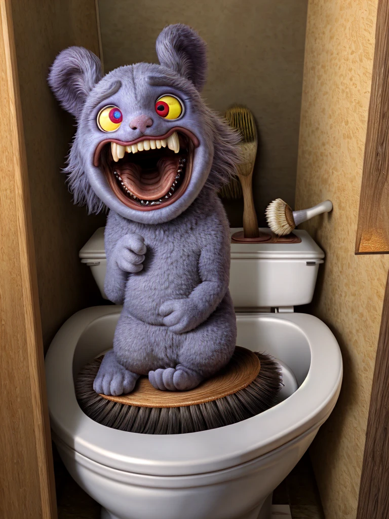 toilet brush, urshik with eyes, funny brush, brush with mouth, the brush is frightened