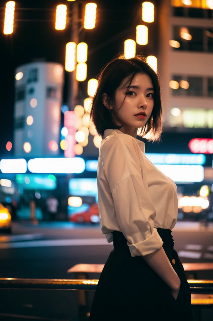 (Cinematic Aesthetic:1.4) Photo of a beautiful korean fashion model bokeh city night