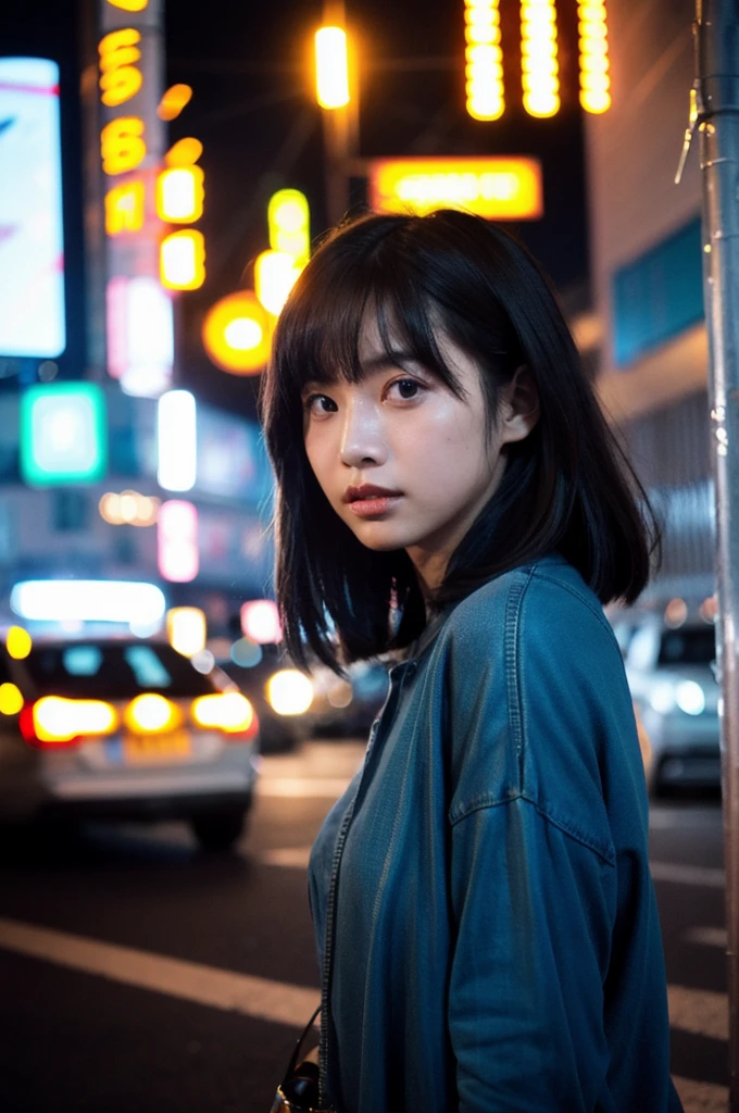 (Cinematic Aesthetic:1.4) Photo of a beautiful korean fashion model bokeh city night