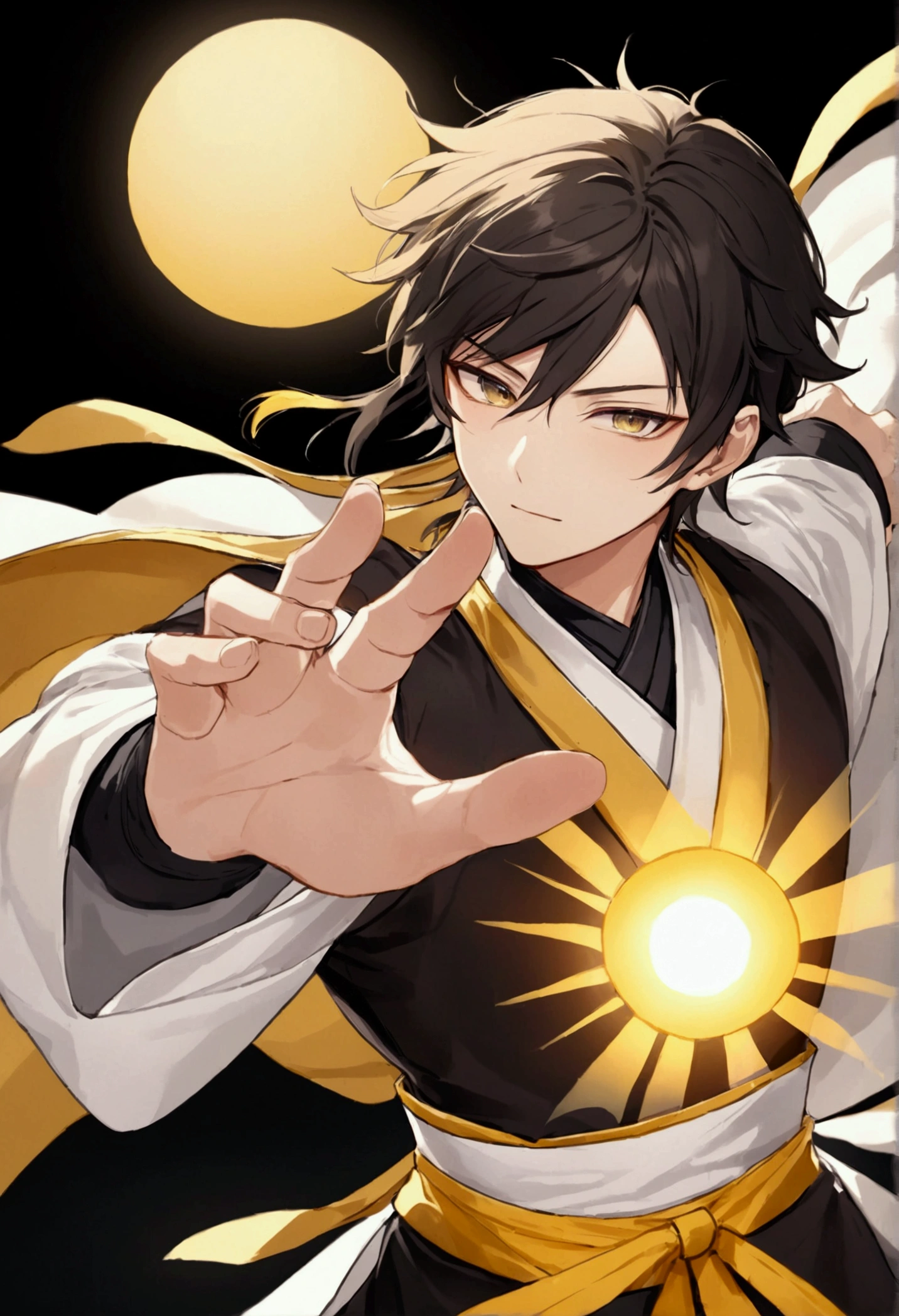 male,Auspicious days,Background yellow,sun,Black Hair，Ninja,have a cell phone
