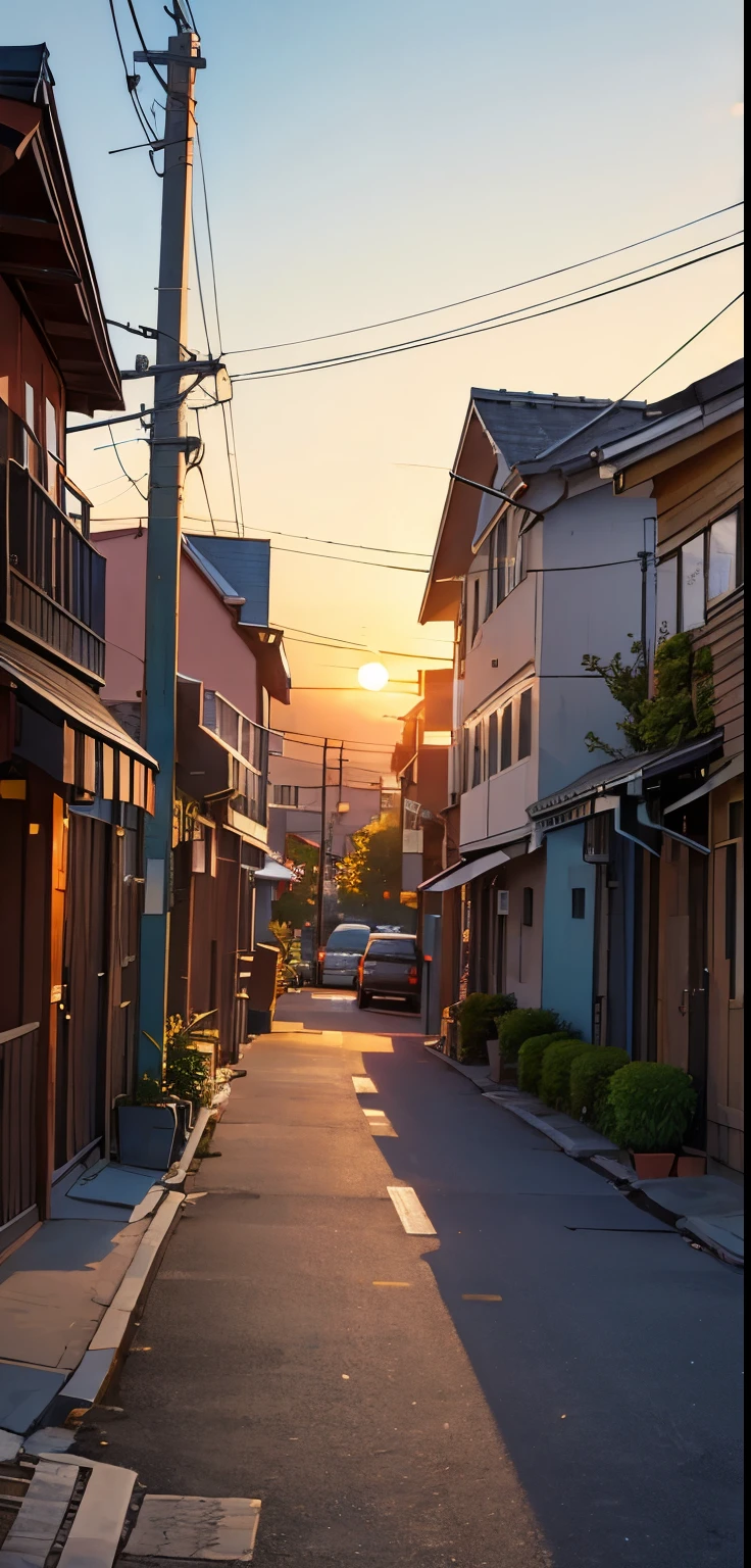 background,Streetscape,street,sunset,warm color,from the front