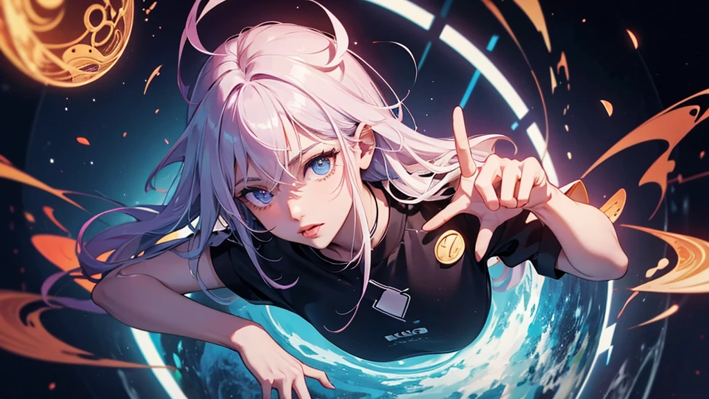 create an image for Infinite Zoom Music Video Script: "Keep Your Eyes Open" Verse 1 [0:10-0:30] Visuals: Zoom through an abstract landscape of symbols representing lips and crossed fingers. Action: The symbols float in the void, slowly rotating and intertwining as the camera moves through them. Lyrics: "Bite your lip and cross your fingers / Can’t yet see what lingers here"